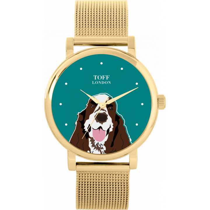 Ladies Brown And White Cocker Spaniel Dog Head Watch