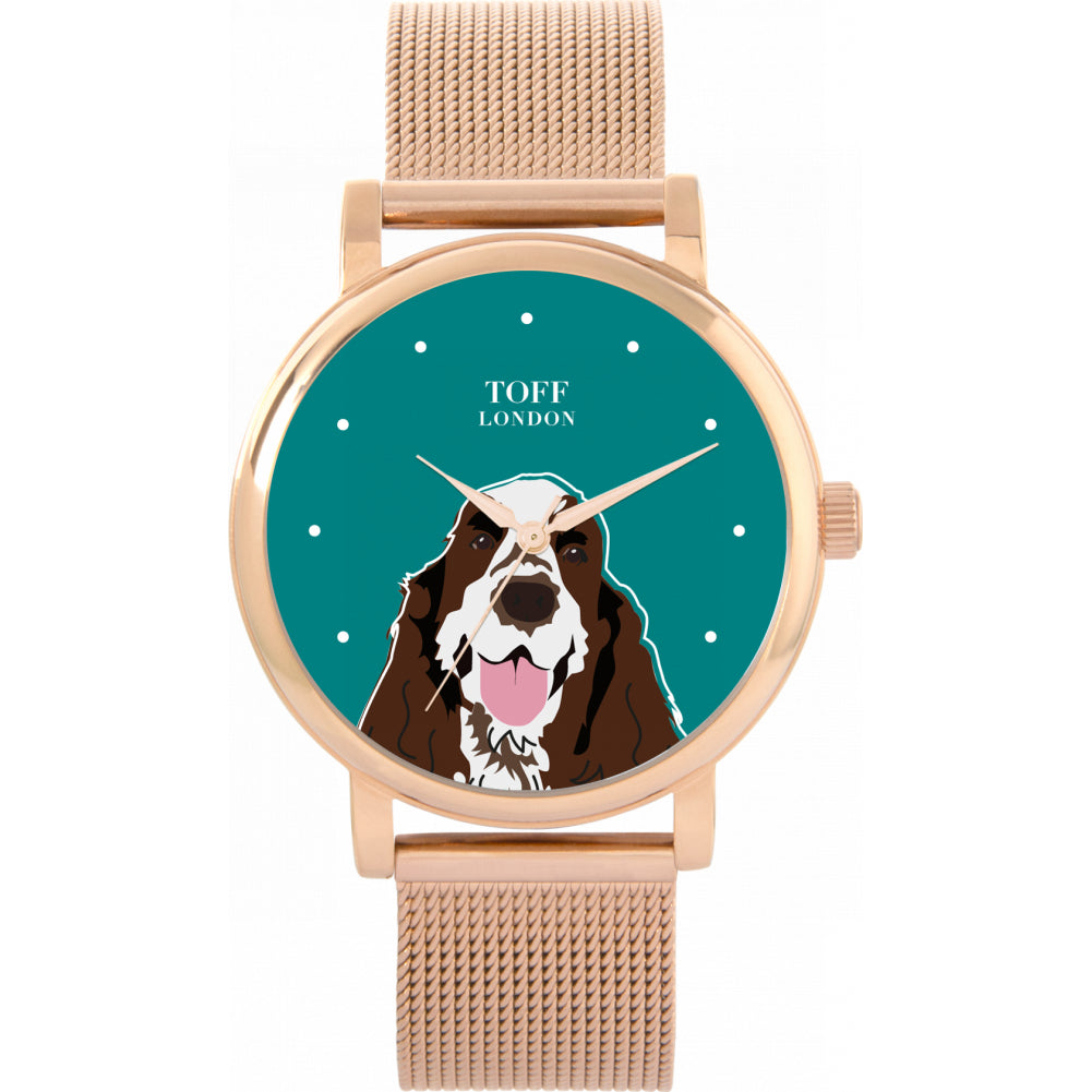 Ladies Brown And White Cocker Spaniel Dog Head Watch