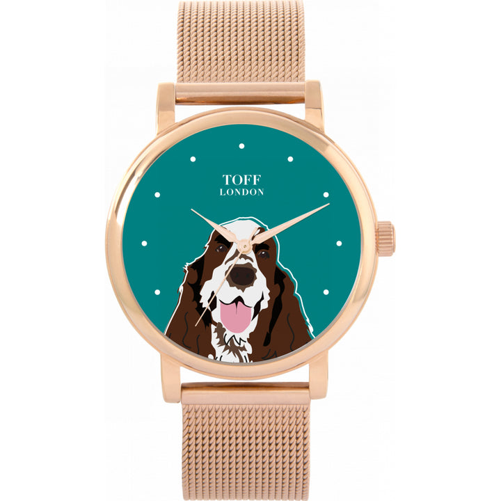 Ladies Brown And White Cocker Spaniel Dog Head Watch