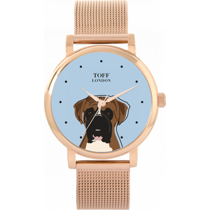 Ladies Brown And White Boxer Dog Head Watch