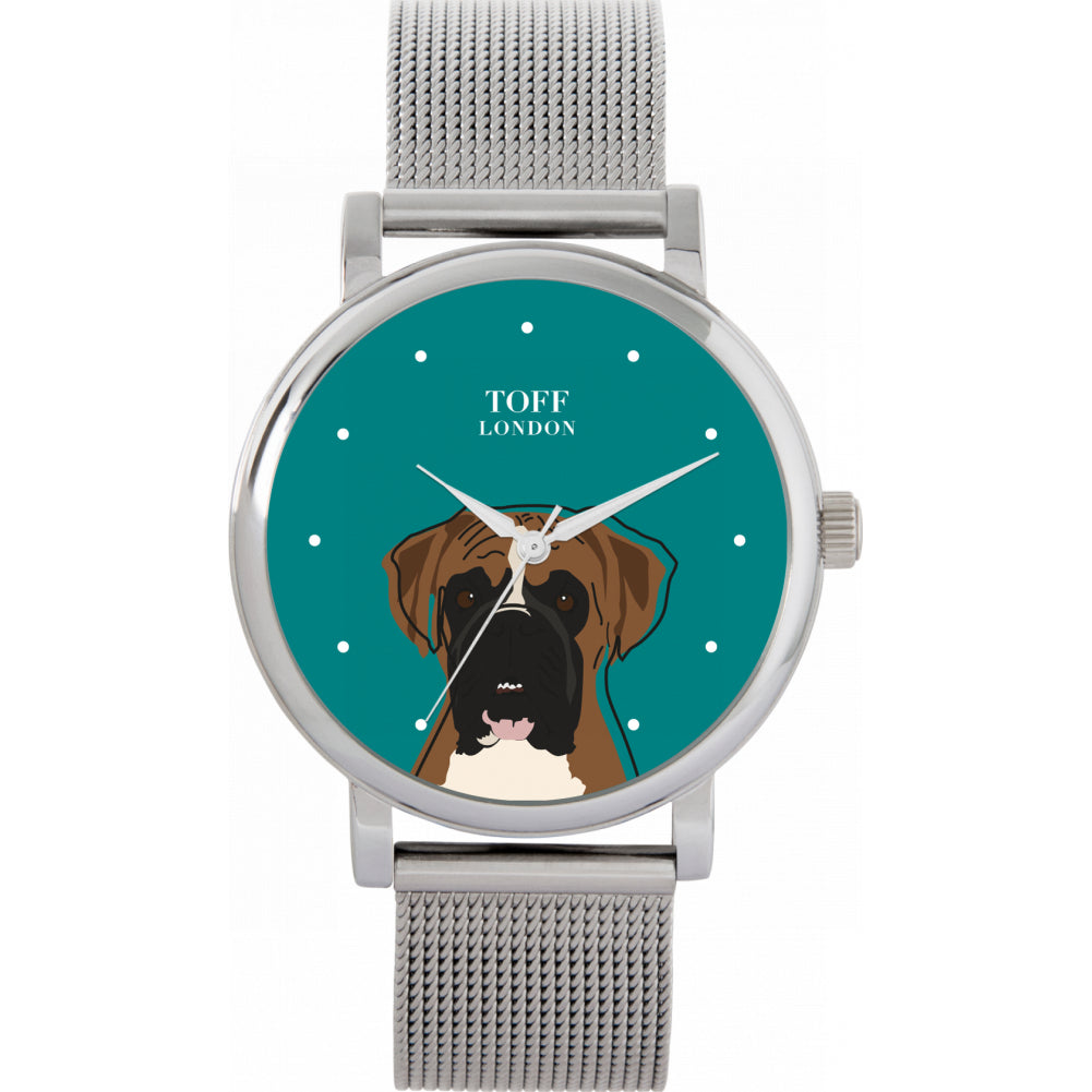 Ladies Brown And White Boxer Dog Head Watch