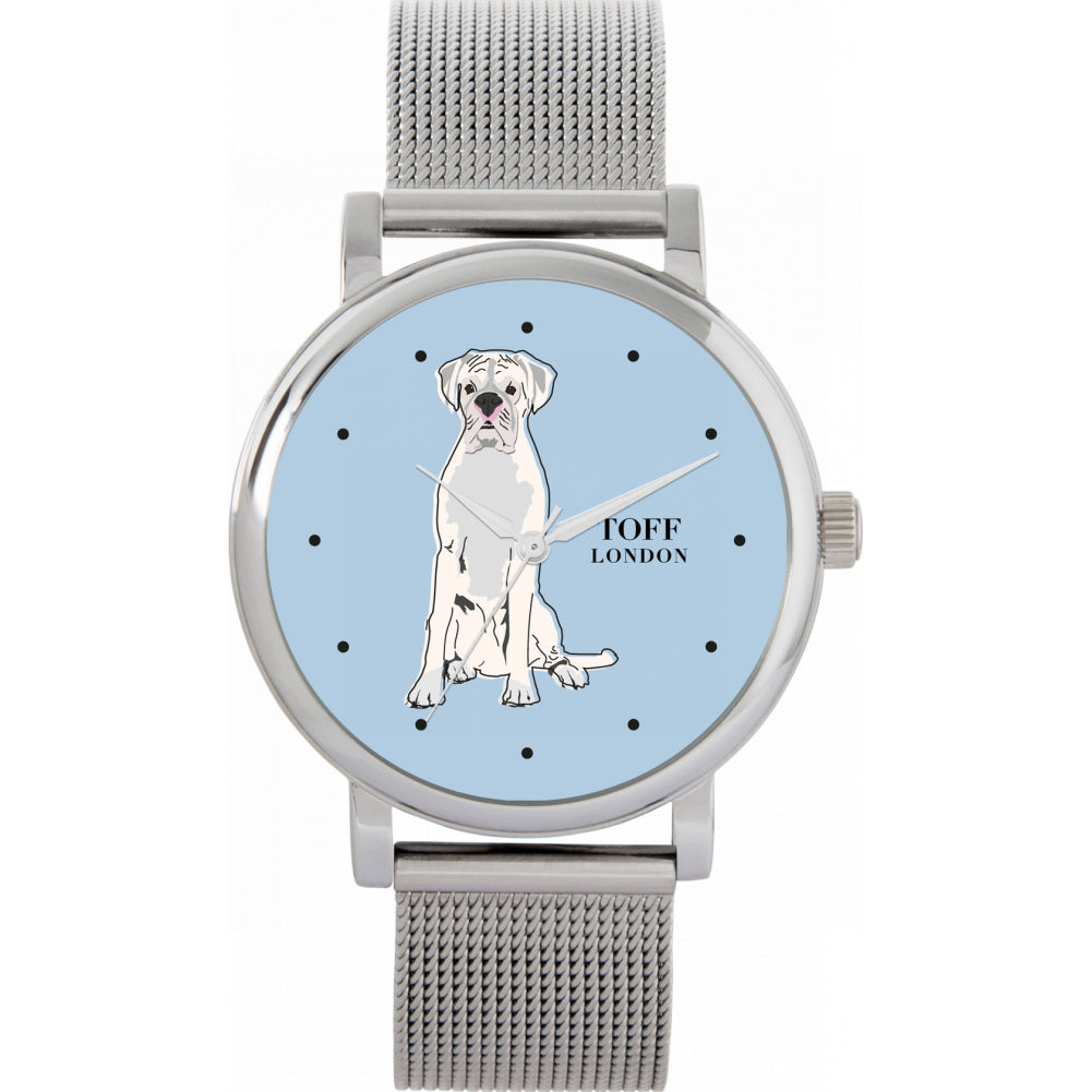 Ladies White Boxer Dog Watch
