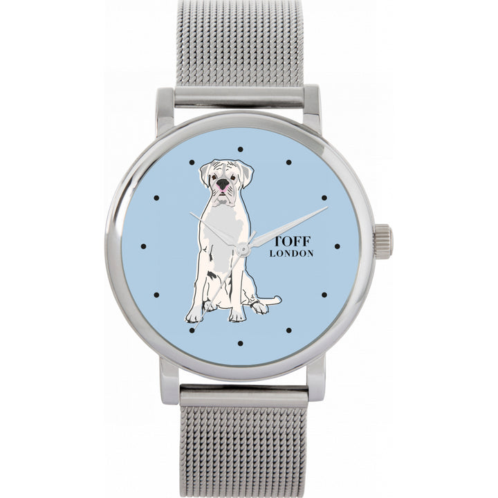 Ladies White Boxer Dog Watch