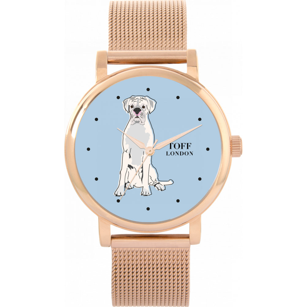 Ladies White Boxer Dog Watch