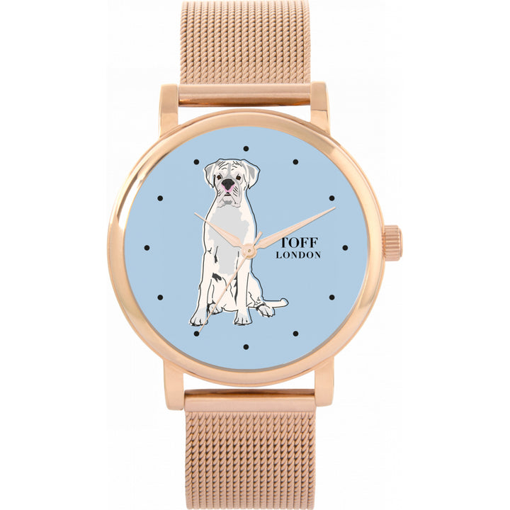 Ladies White Boxer Dog Watch