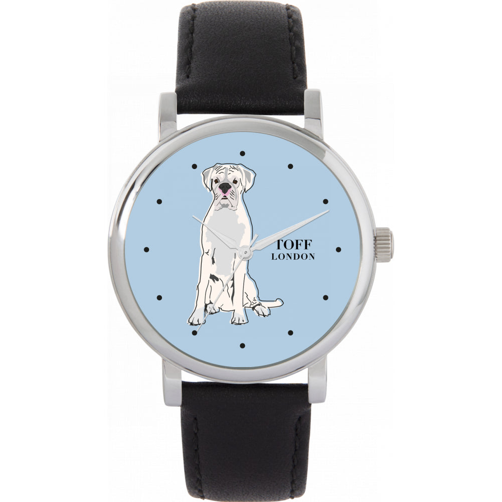 Ladies White Boxer Dog Watch