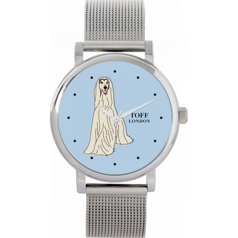 Ladies White Afghan Hound Dog Watch