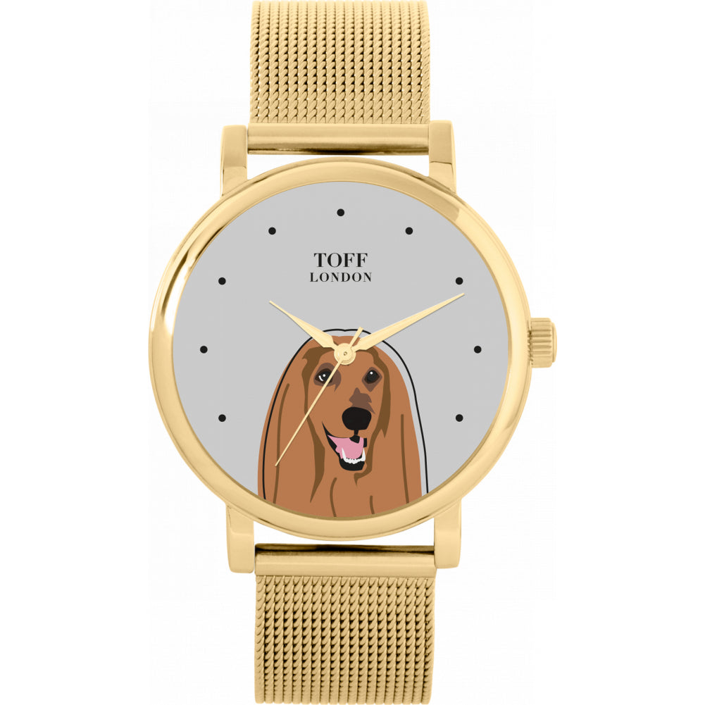 Ladies Brown Afghan Hound Dog Head Watch