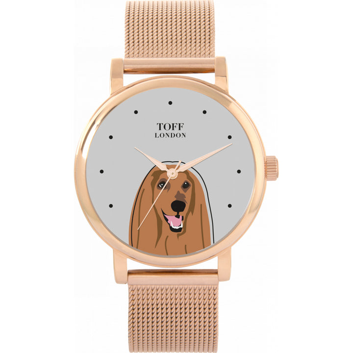 Ladies Brown Afghan Hound Dog Head Watch