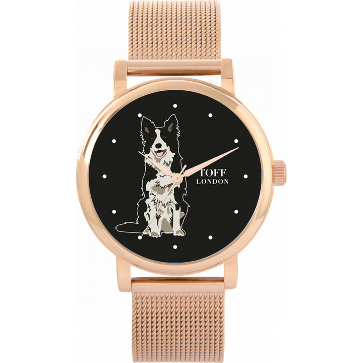 Ladies Black And White Border Collie Dog Watch