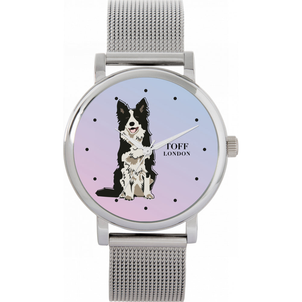 Ladies Black And White Border Collie Dog Watch