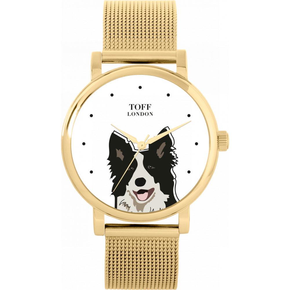 Ladies Black And White Border Collie Dog Head Watch