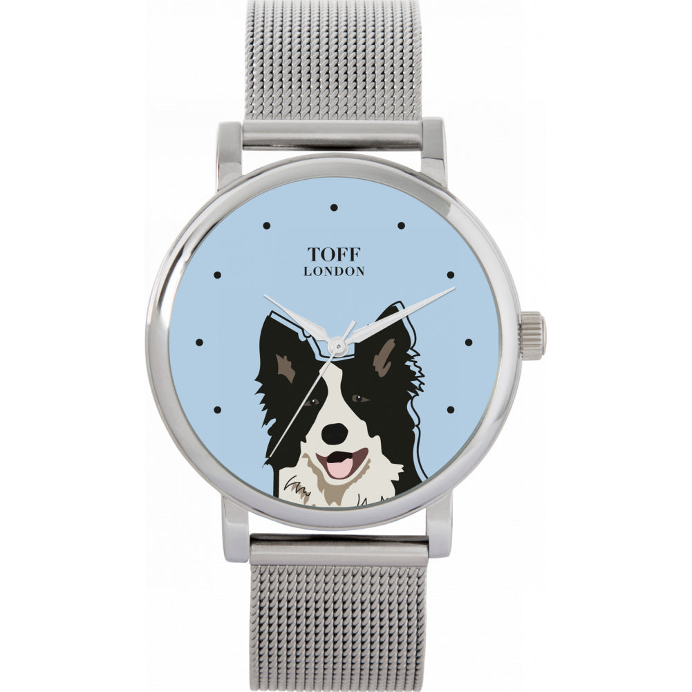 Ladies Black And White Border Collie Dog Head Watch
