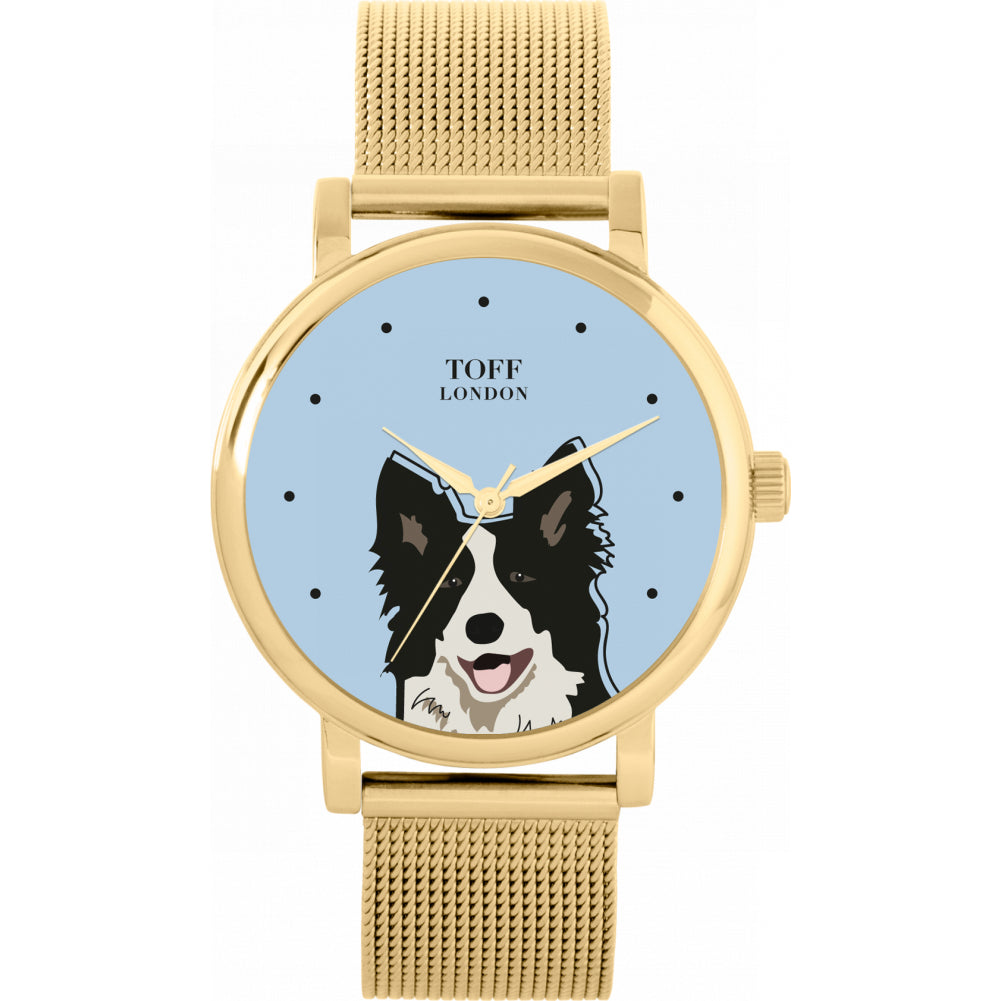Ladies Black And White Border Collie Dog Head Watch