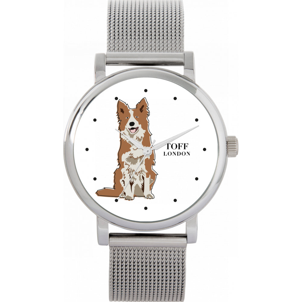 Ladies Brown And White Border Collie Dog Watch
