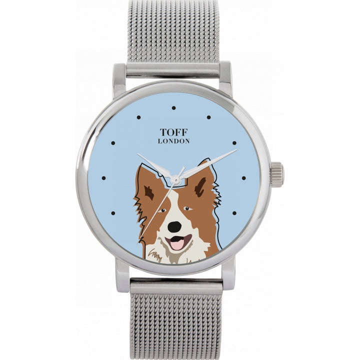 Ladies Brown And White Border Collie Dog Head Watch