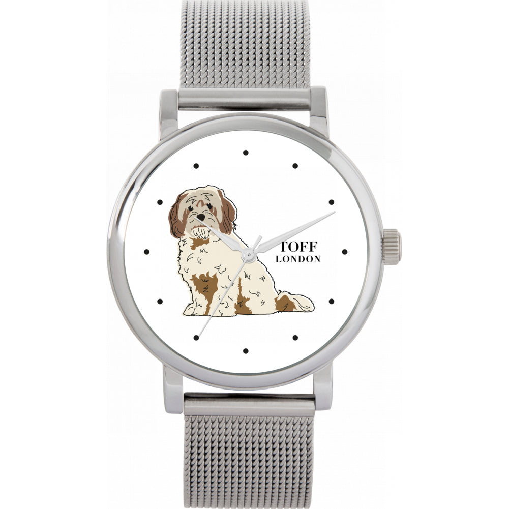 Ladies Beige Brown Cavachon Dog Watch
