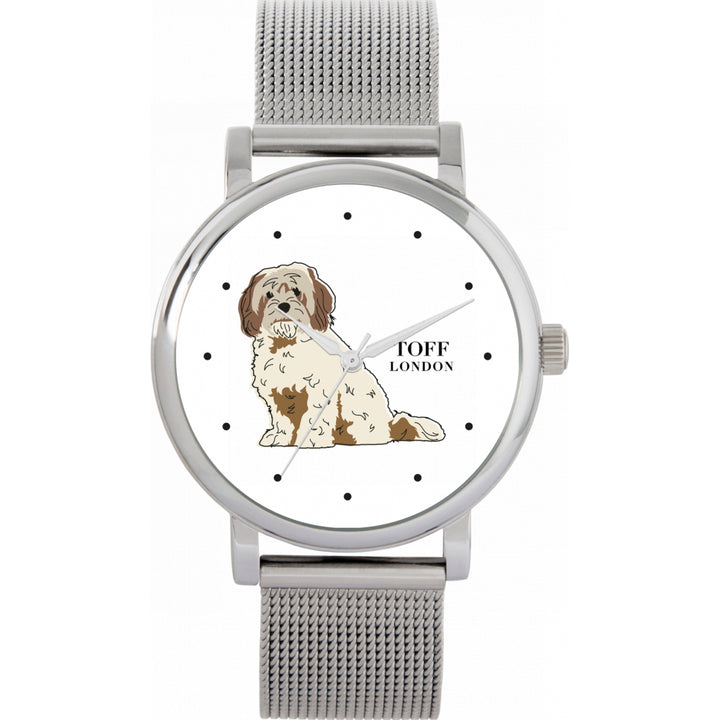 Ladies Beige Brown Cavachon Dog Watch