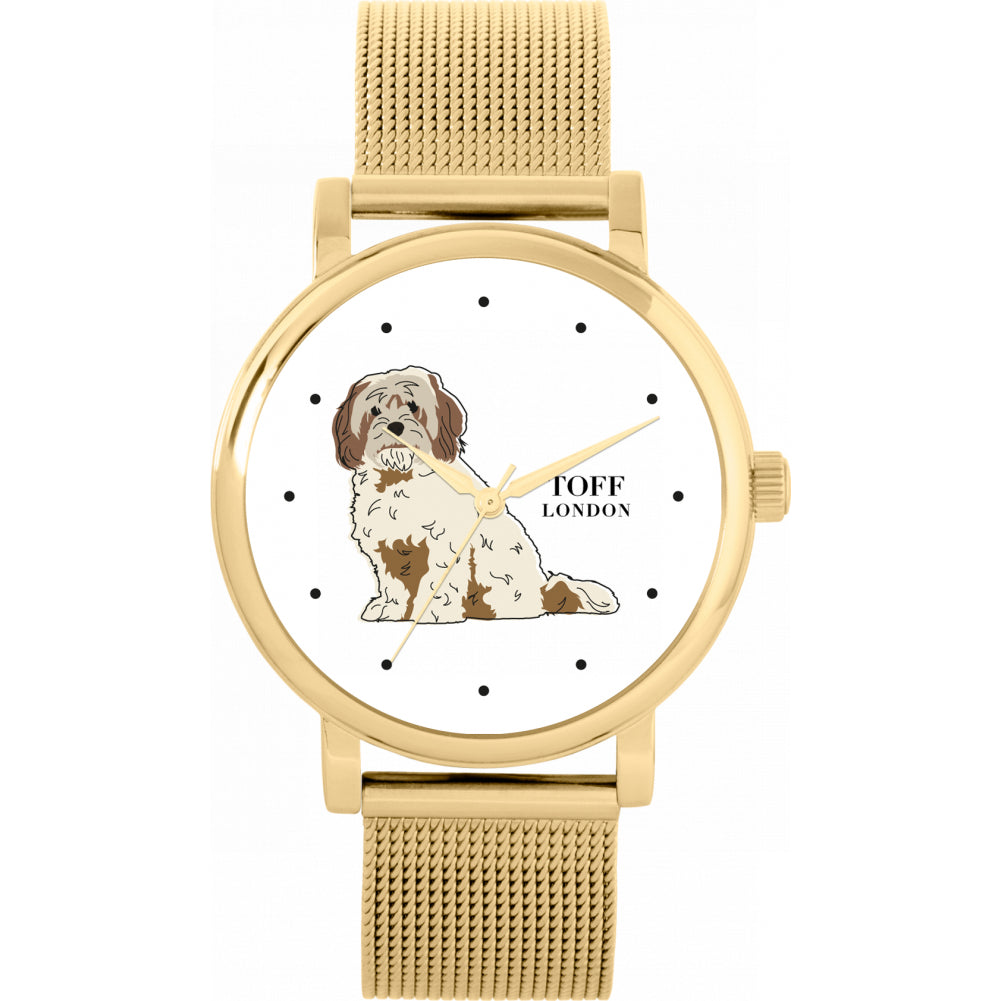 Ladies Beige Brown Cavachon Dog Watch