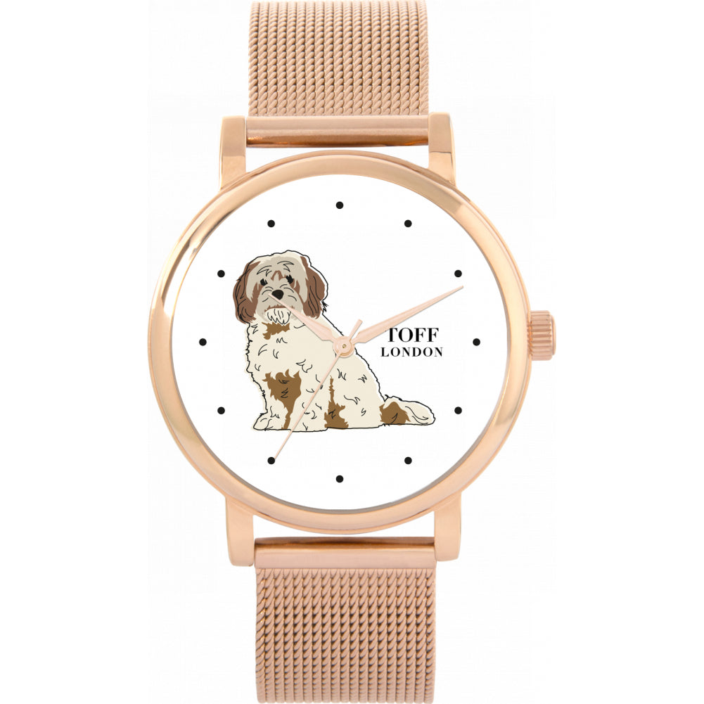 Ladies Beige Brown Cavachon Dog Watch