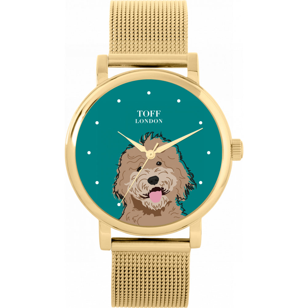Ladies Beige Labradoodle Dog Head Watch