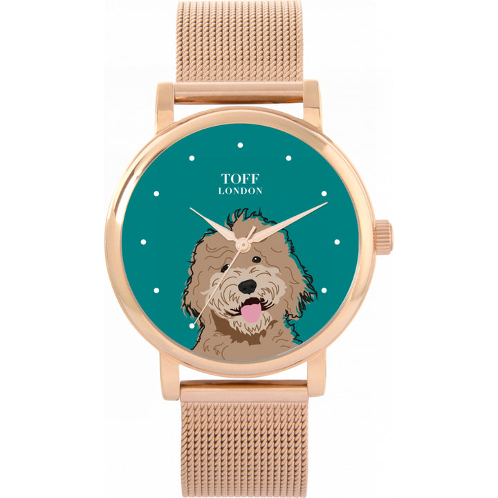 Ladies Beige Labradoodle Dog Head Watch
