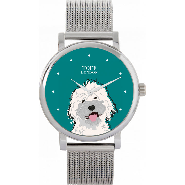 Ladies White Labradoodle Dog Head Watch