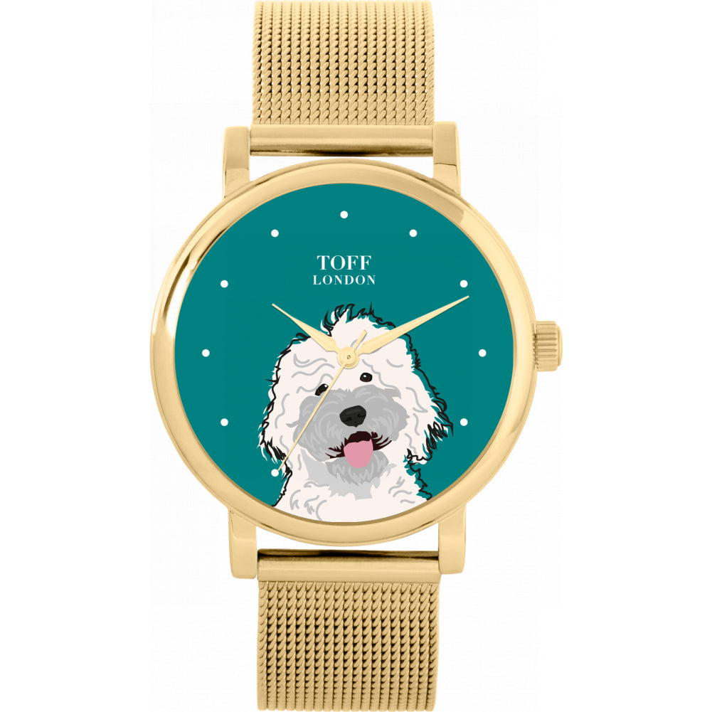 Ladies White Labradoodle Dog Head Watch