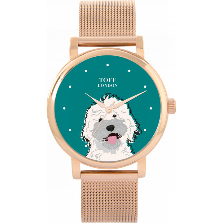 Ladies White Labradoodle Dog Head Watch