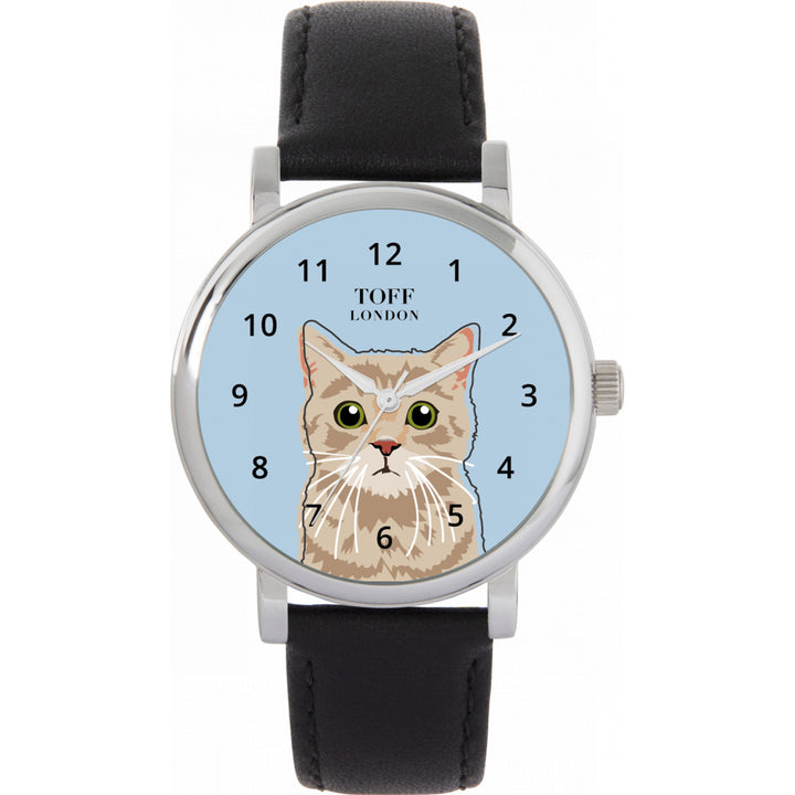 Ladies Beige Tabby Cat Head Watch