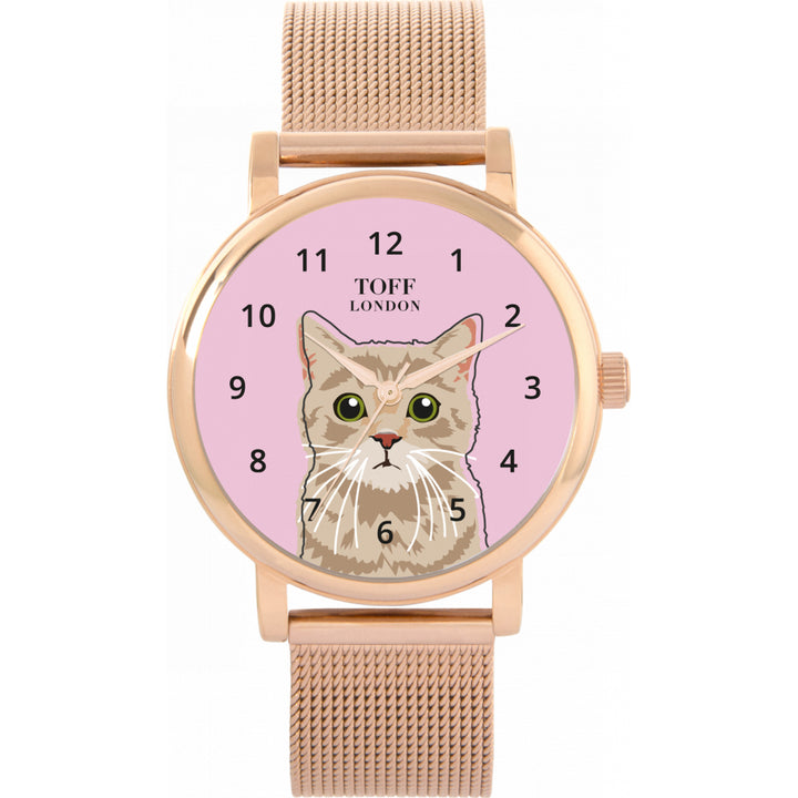 Ladies Beige Tabby Cat Head Watch