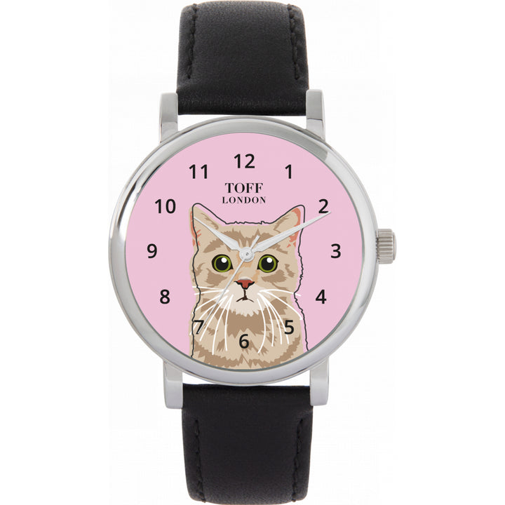 Ladies Beige Tabby Cat Head Watch