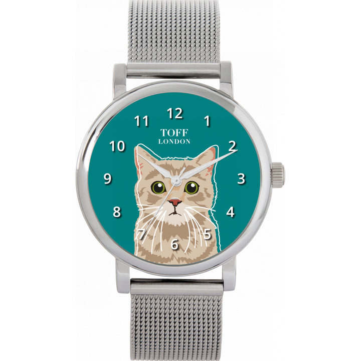 Ladies Beige Tabby Cat Head Watch