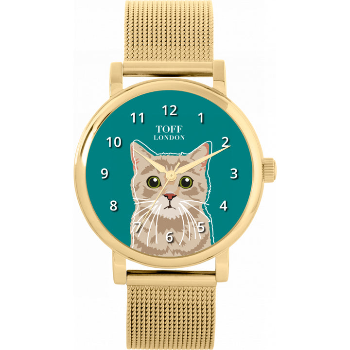 Ladies Beige Tabby Cat Head Watch