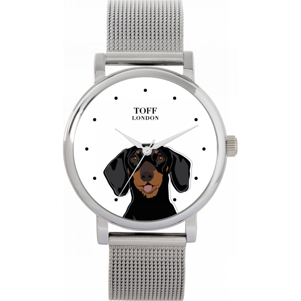 Ladies Black Dachshund Dog Head Watch