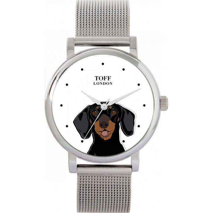 Ladies Black Dachshund Dog Head Watch