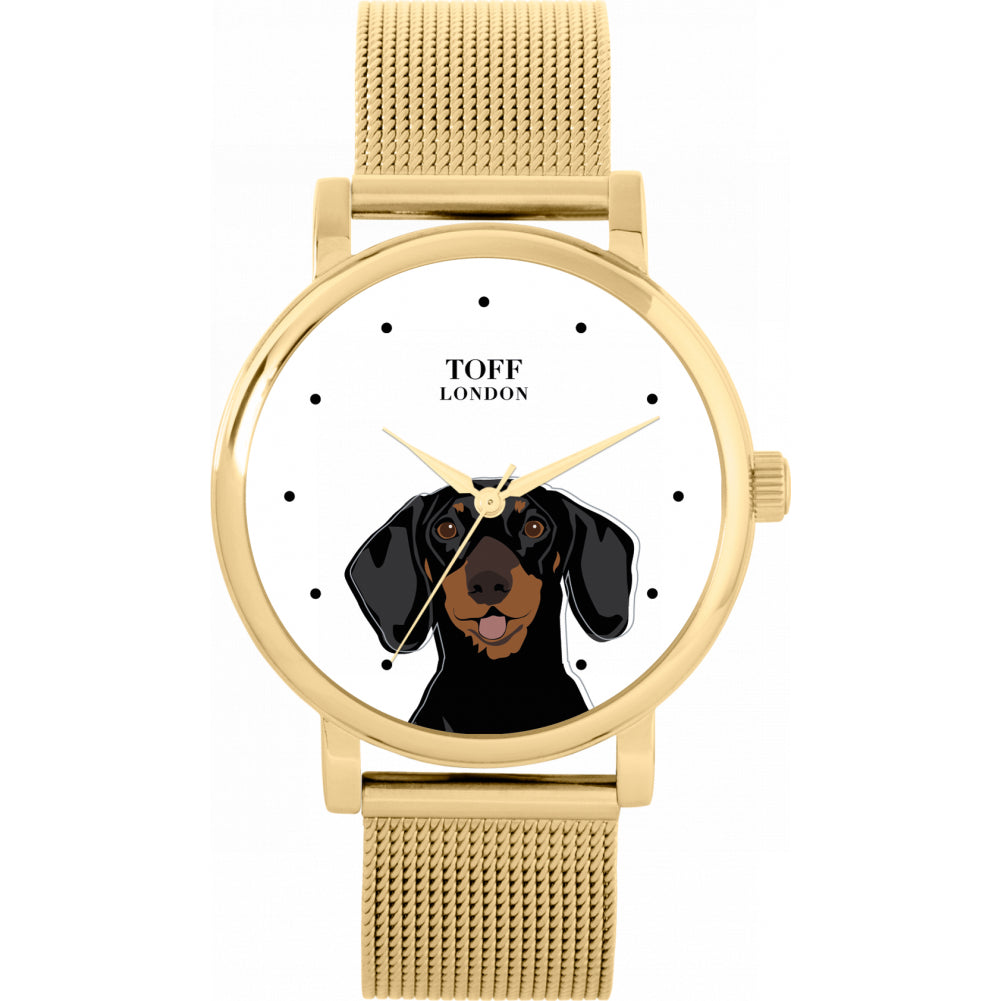 Ladies Black Dachshund Dog Head Watch