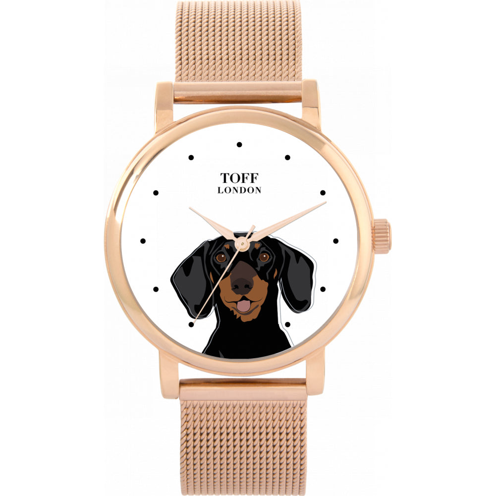 Ladies Black Dachshund Dog Head Watch