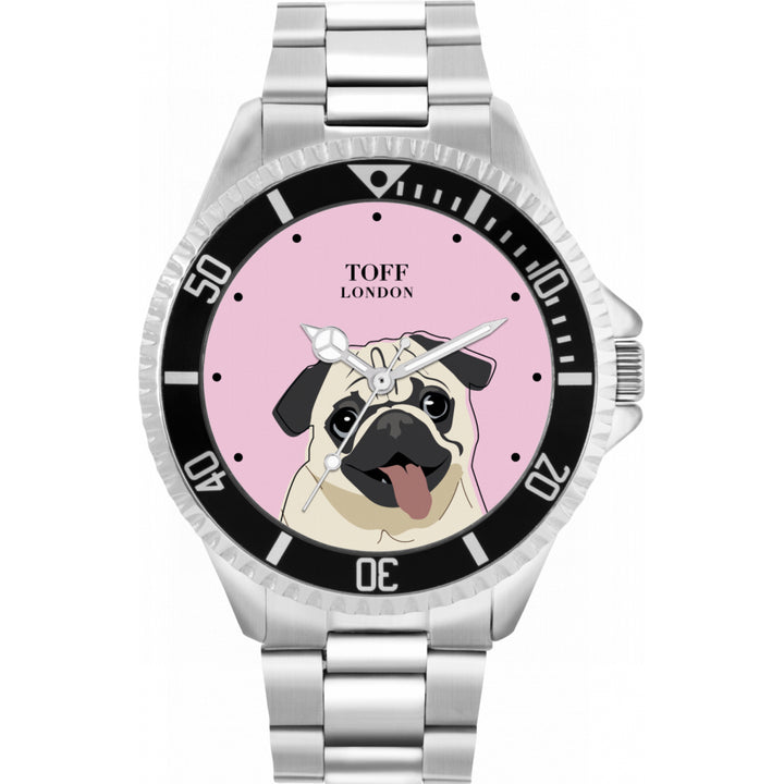 Mens Beige Pug Dog Head Watch
