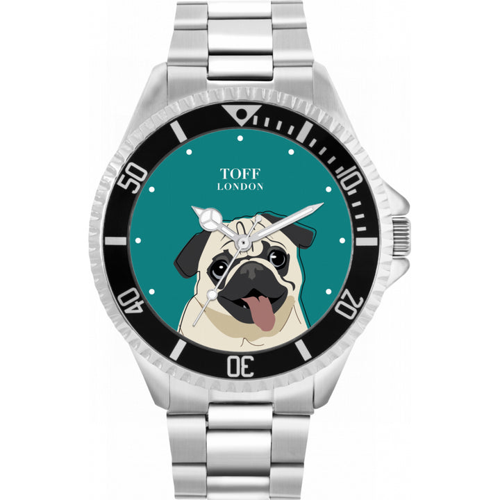 Mens Beige Pug Dog Head Watch