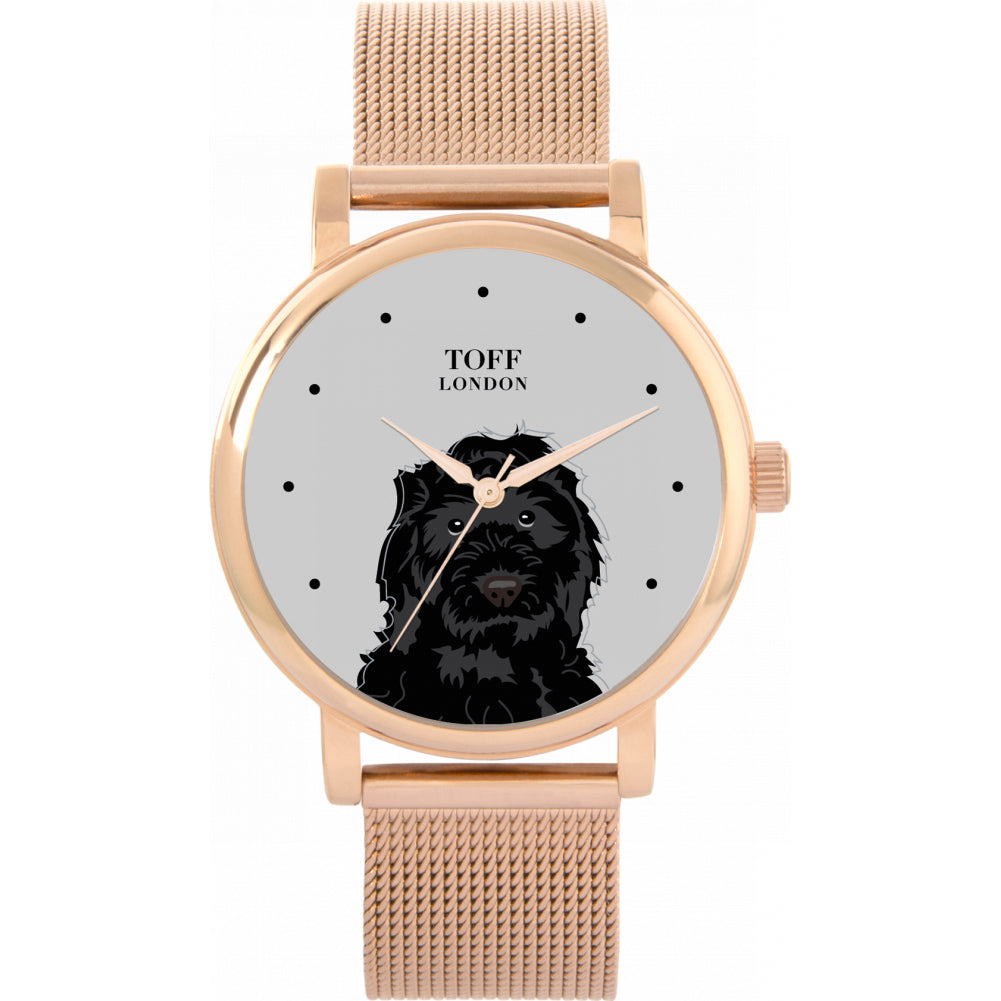 Ladies Black Cockapoo Dog Head Watch