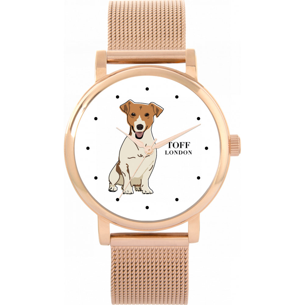 Ladies Beige Jack Russell Terrier Dog Watch