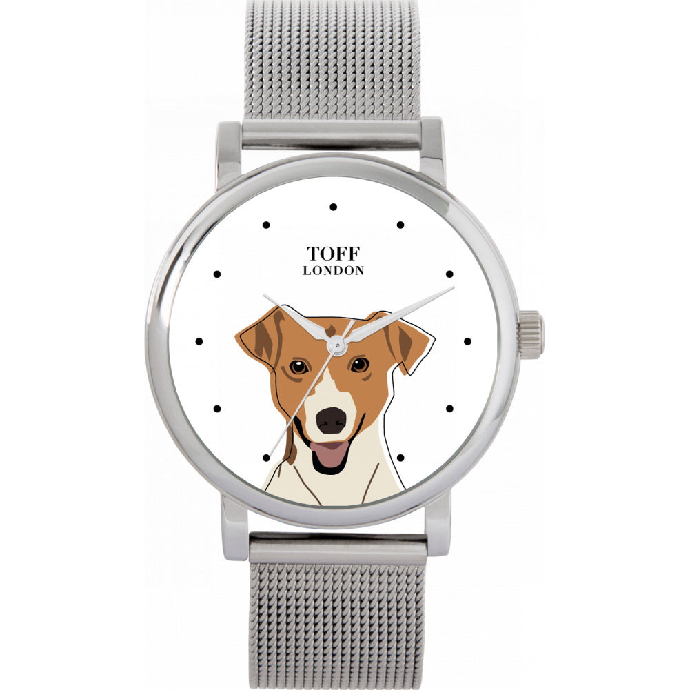 Ladies Beige Jack Russell Terrier Dog Head Watch