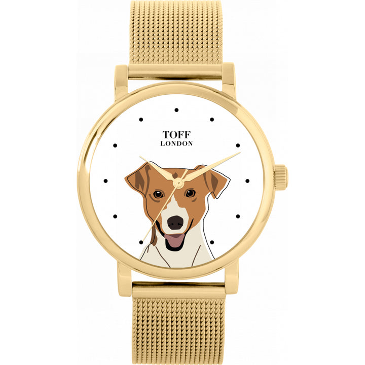 Ladies Beige Jack Russell Terrier Dog Head Watch