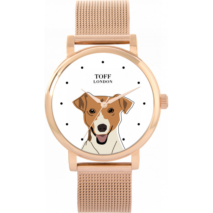 Ladies Beige Jack Russell Terrier Dog Head Watch