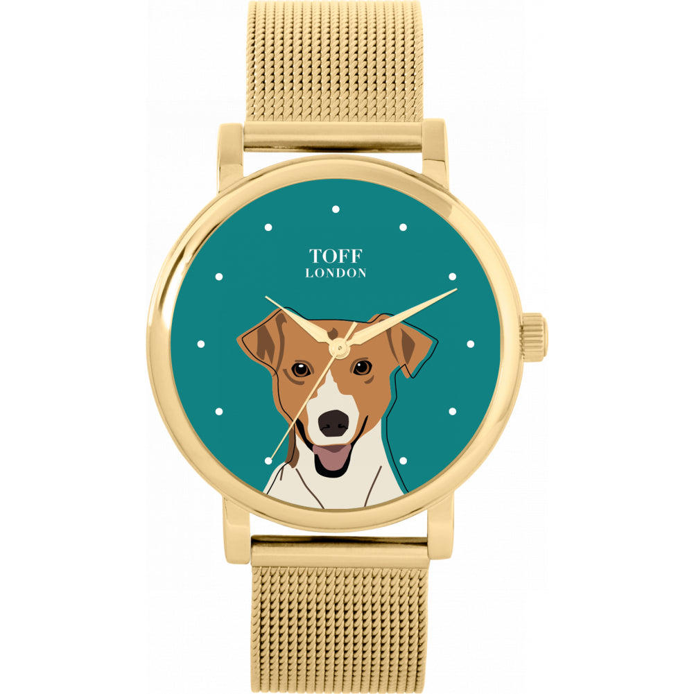 Ladies Beige Jack Russell Terrier Dog Head Watch