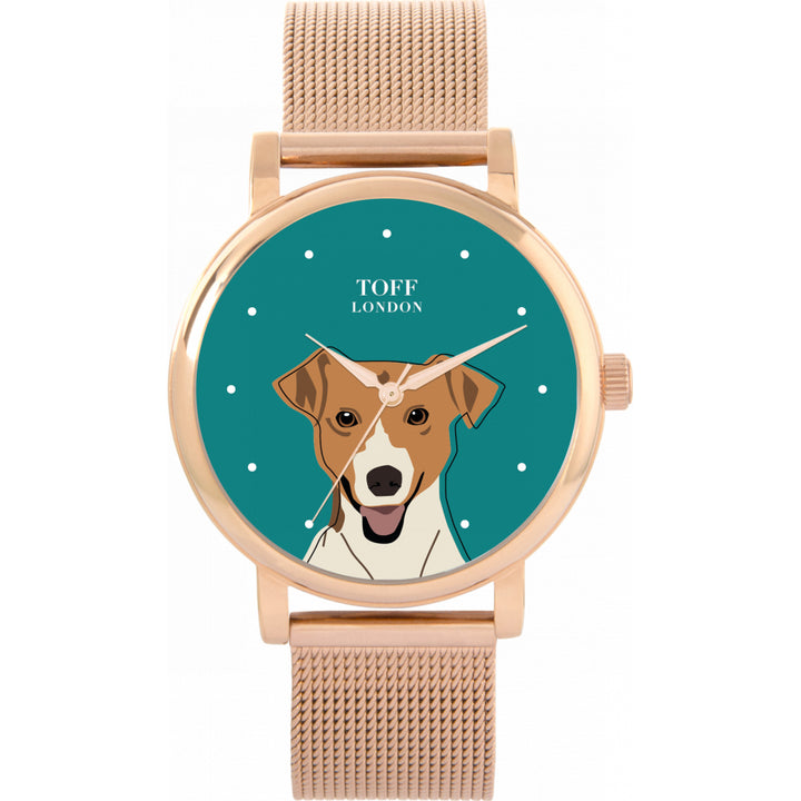 Ladies Beige Jack Russell Terrier Dog Head Watch