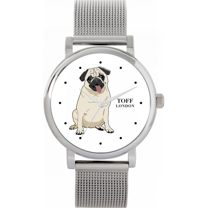 Ladies Beige Pug Dog Watch