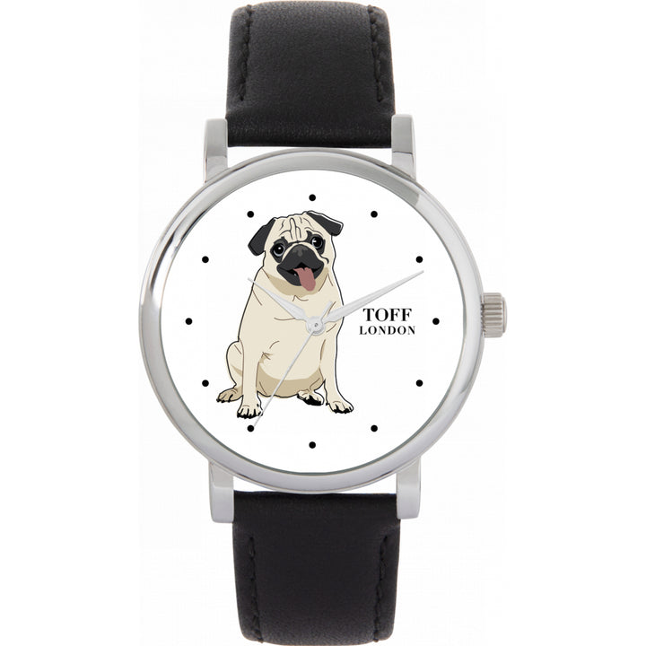 Ladies Beige Pug Dog Watch
