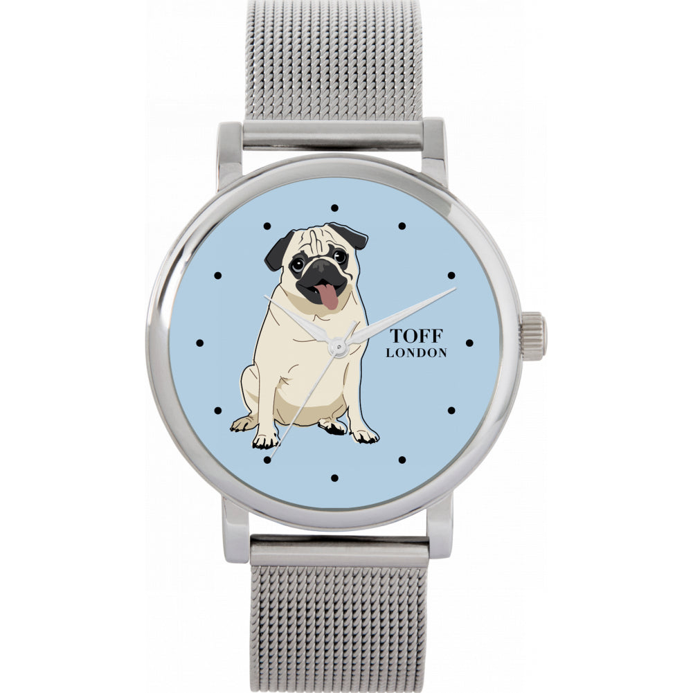 Ladies Beige Pug Dog Watch
